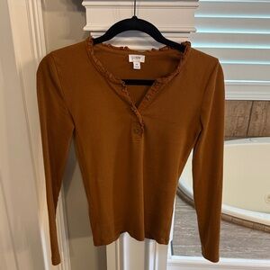 J. Crew Women's Tan Long Sleeve Ruffle Top